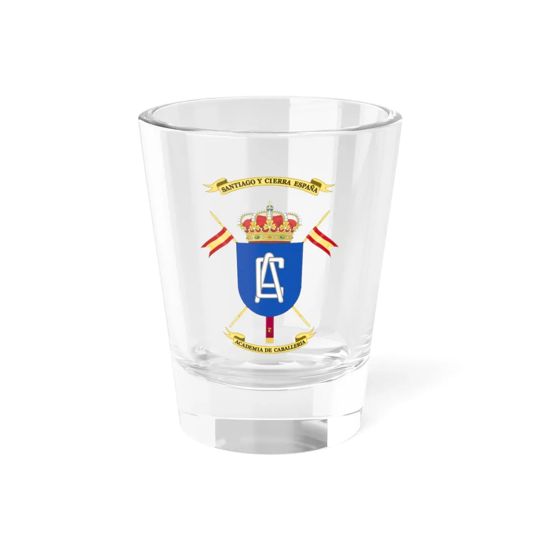 Coat of Arms of the Spanish Cavalry Academy (Spain) (Coat of Arms) Shot Glass 1.5oz 1.5oz - Go Mug Yourself