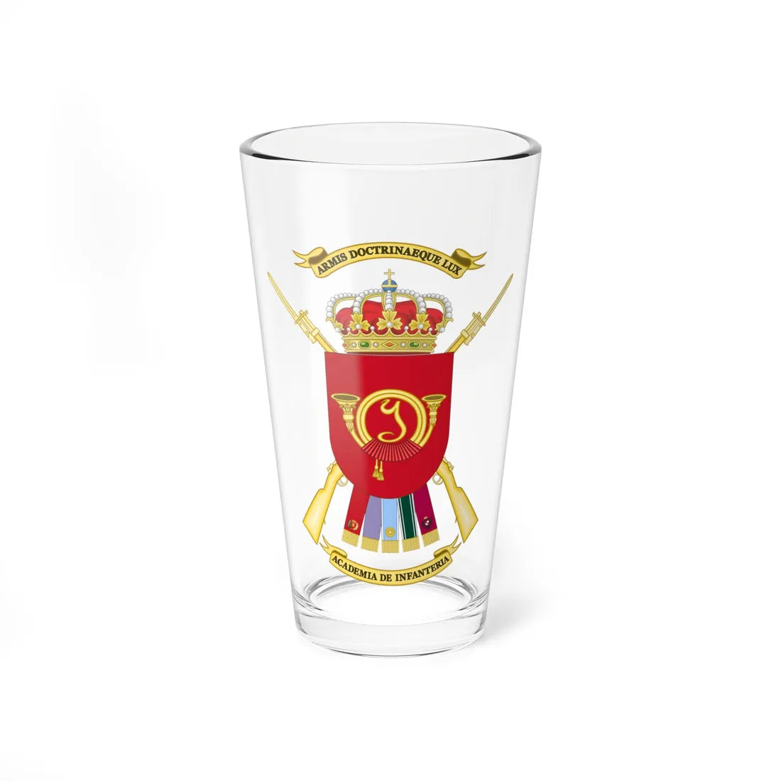Coat of Arms of the Spanish Infantry Academy (Spain) (Coat of Arms) Pint Glass 16oz 16oz - Go Mug Yourself