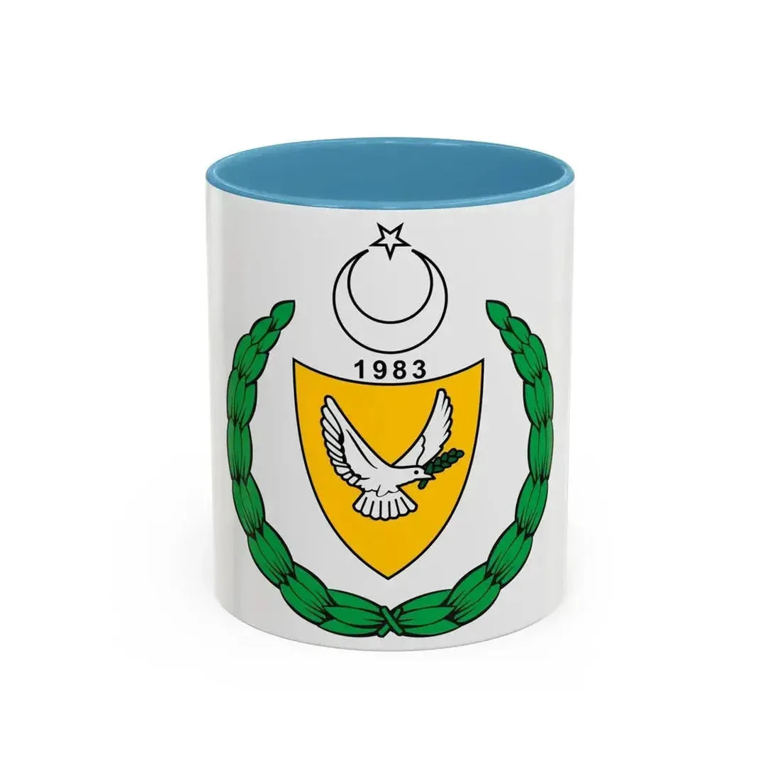 Coat of arms of the Turkish Republic of Northern Cyprus (1983-2007) - Accent Coffee Mug 11oz Light Blue - Go Mug Yourself