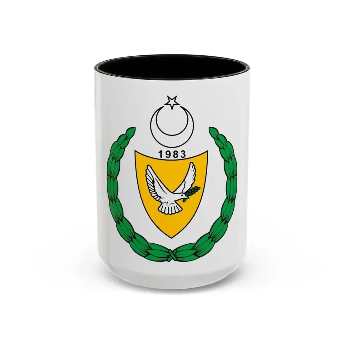 Coat of arms of the Turkish Republic of Northern Cyprus (1983-2007) - Accent Coffee Mug 15oz Black - Go Mug Yourself