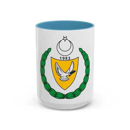 Coat of arms of the Turkish Republic of Northern Cyprus (1983-2007) - Accent Coffee Mug 15oz Light Blue - Go Mug Yourself