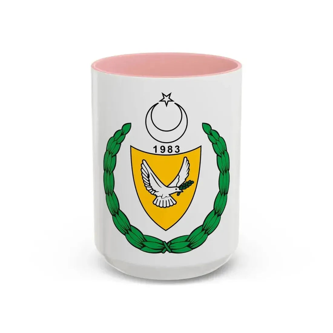 Coat of arms of the Turkish Republic of Northern Cyprus (1983-2007) - Accent Coffee Mug 15oz Pink - Go Mug Yourself