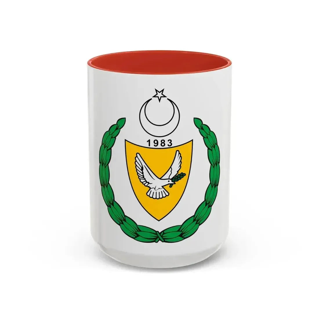 Coat of arms of the Turkish Republic of Northern Cyprus (1983-2007) - Accent Coffee Mug 15oz Red - Go Mug Yourself