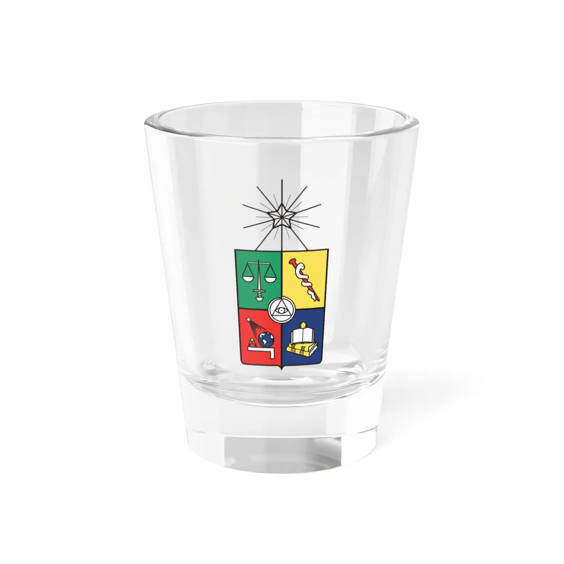 Coat of arms of the University of Chile previous official version (Chile) (Coat of Arms) Shot Glass 1.5oz 1.5oz - Go Mug Yourself