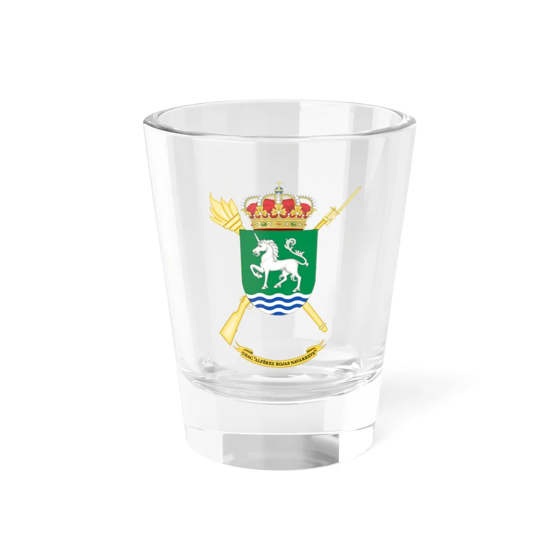 Coat of Arms of the USAC Alférez Rojas Navarrete (Spain) (Coat of Arms) Shot Glass 1.5oz 1.5oz - Go Mug Yourself