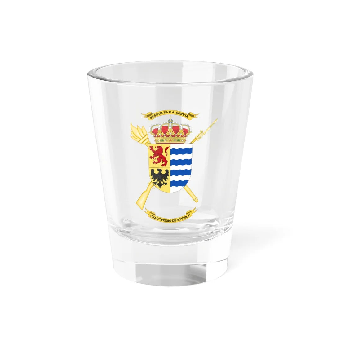 Coat of Arms of the USAC Primo de Rivera (Spain) (Coat of Arms) Shot Glass 1.5oz 1.5oz - Go Mug Yourself