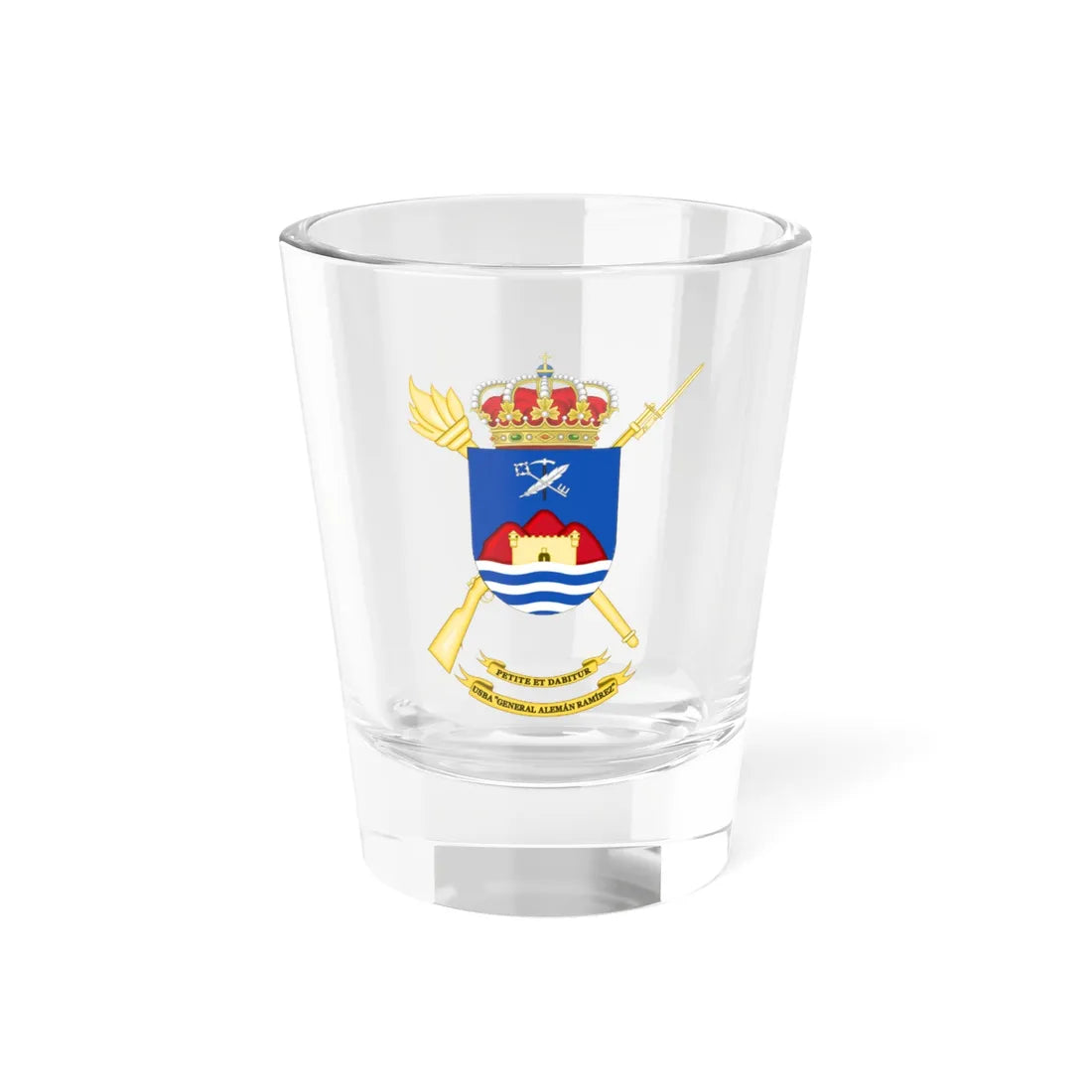 Coat of Arms of the USBA General Alemán Ramírez (Spain) (Coat of Arms) Shot Glass 1.5oz 1.5oz - Go Mug Yourself