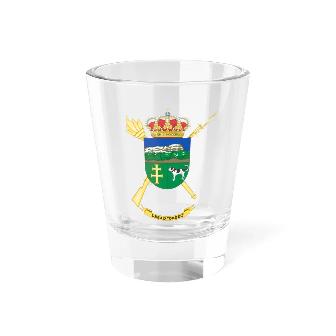 Coat of Arms of the USBAD Oroel (Spain) (Coat of Arms) Shot Glass 1.5oz 1.5oz - Go Mug Yourself
