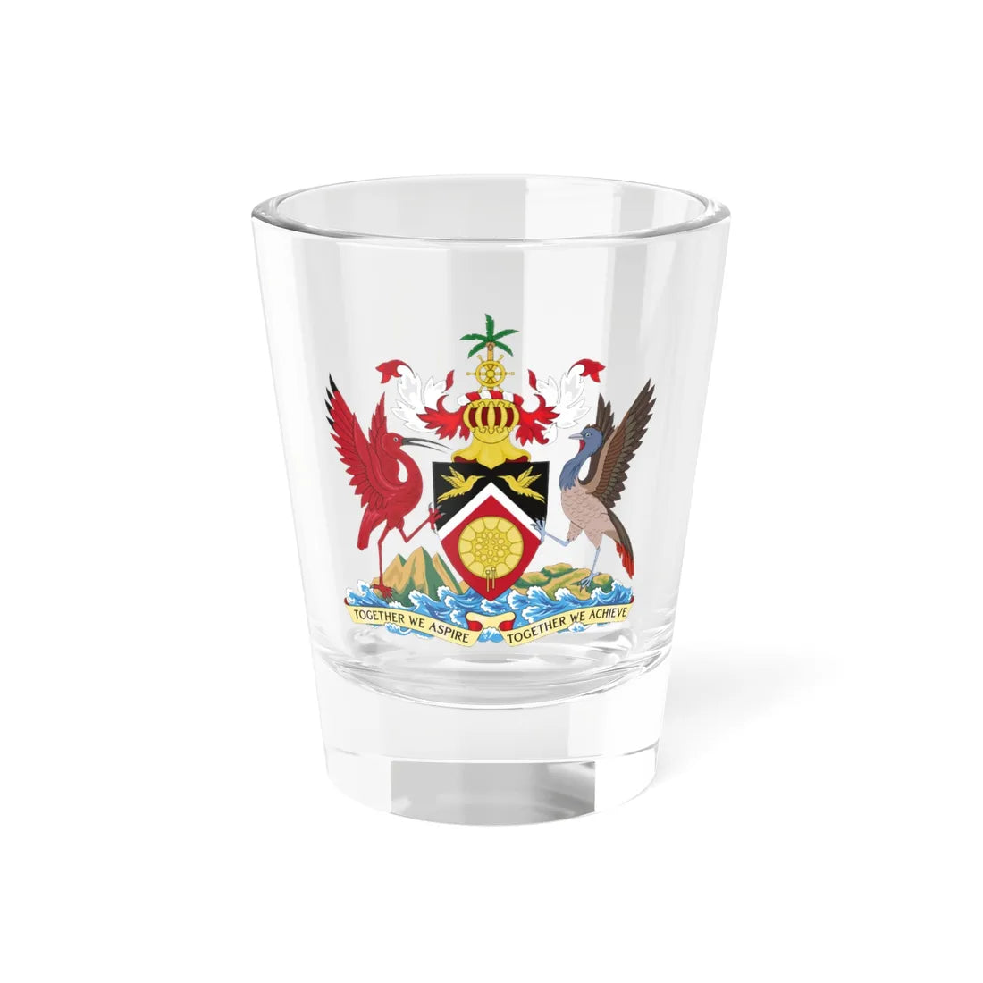 Coat of arms of Trinidad and Tobago 2025 (Trinidad and Tobago) (Coat of Arms) Shot Glass 1.5oz 1.5oz - Go Mug Yourself