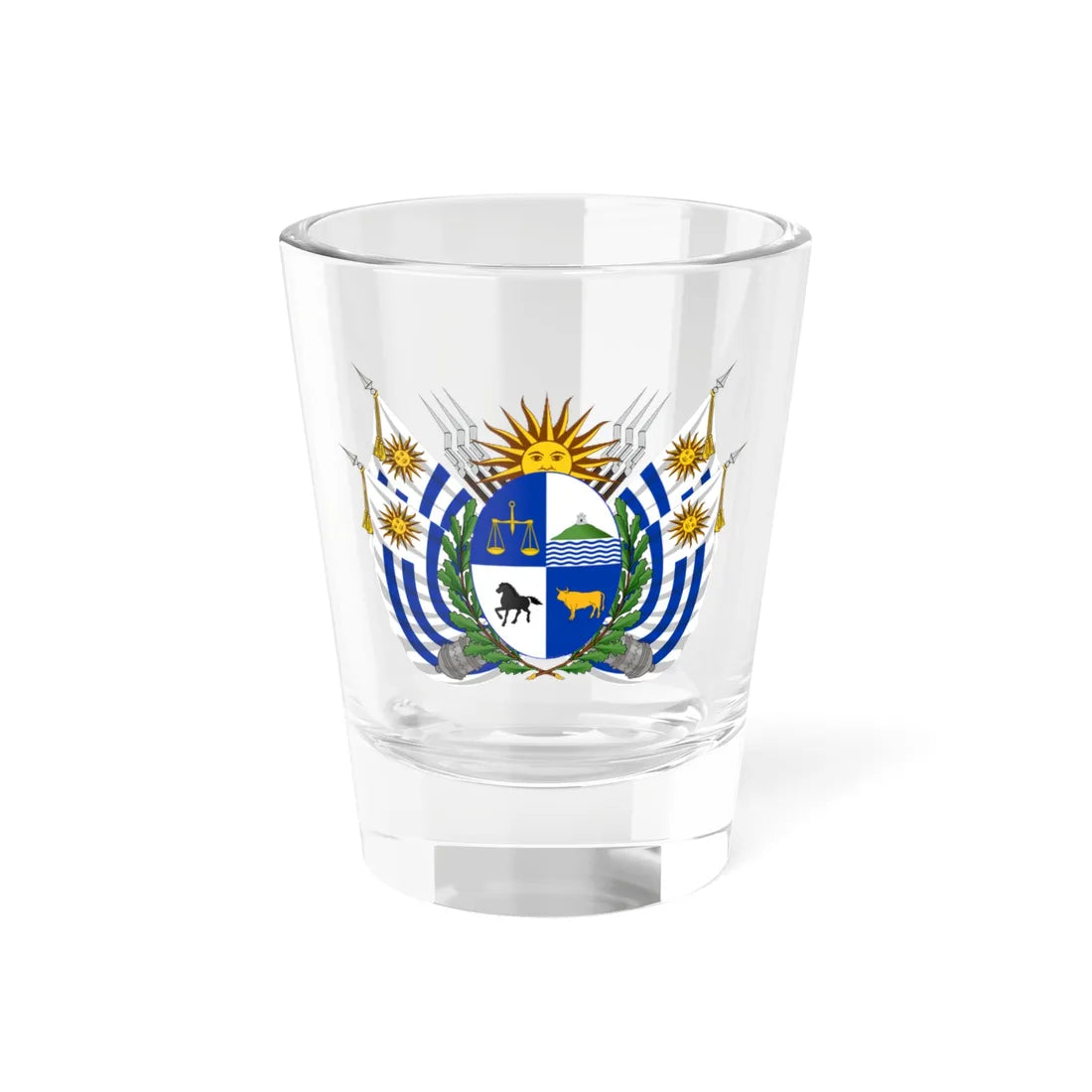 Coat of arms of Uruguay 1829-1908 (Uruguay) (Coat of Arms) Shot Glass 1.5oz 1.5oz - Go Mug Yourself