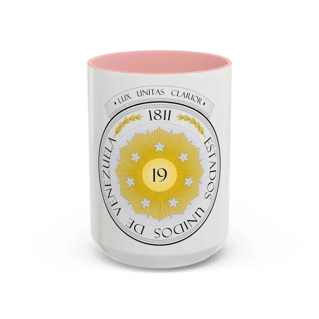Coat of arms of Venezuela (1810) - Accent Coffee Mug 15oz Pink - Go Mug Yourself