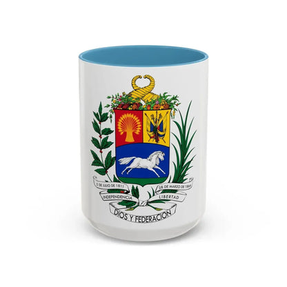 Coat of arms of Venezuela (1871) - Accent Coffee Mug 15oz Light Blue - Go Mug Yourself