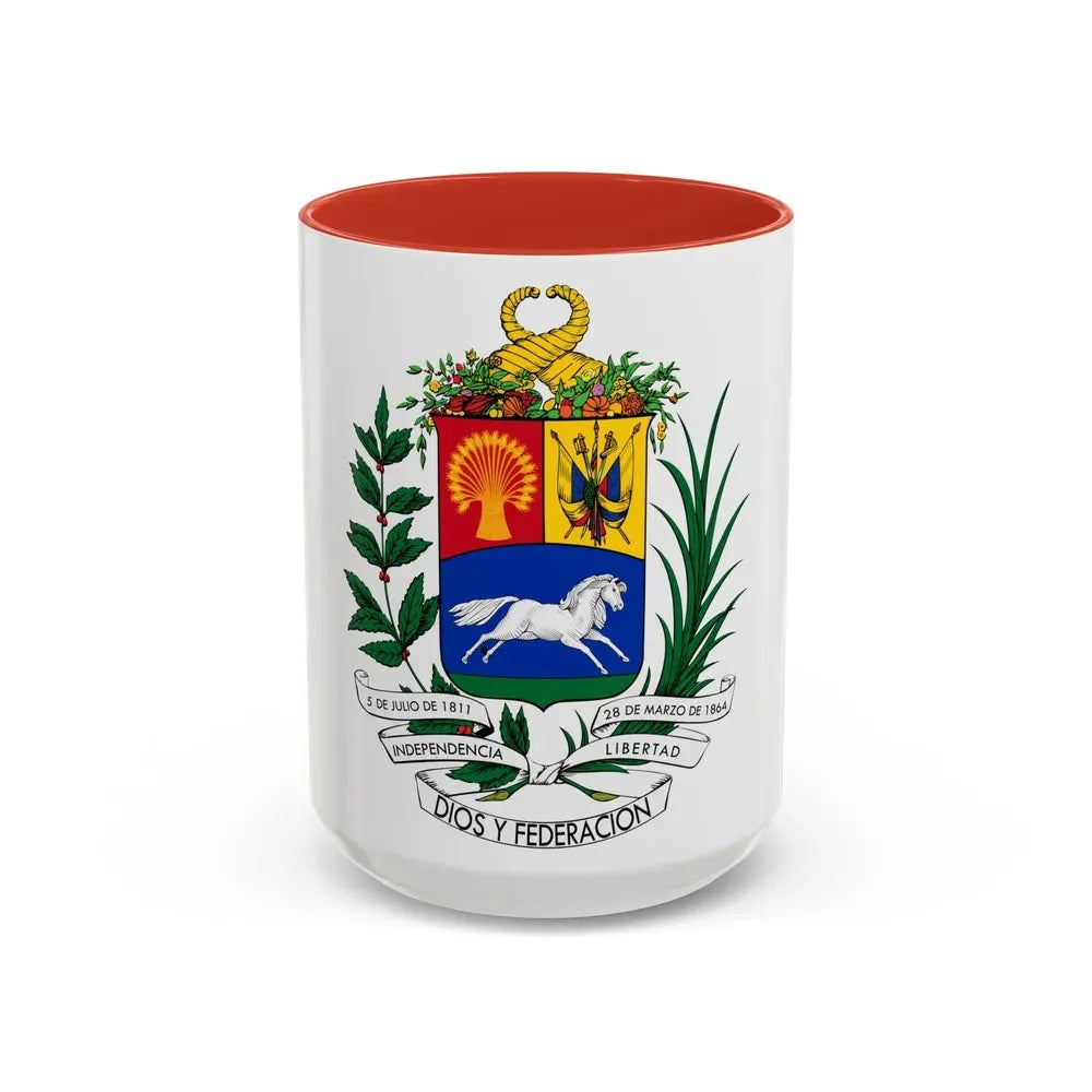 Coat of arms of Venezuela (1871) - Accent Coffee Mug 15oz Red - Go Mug Yourself