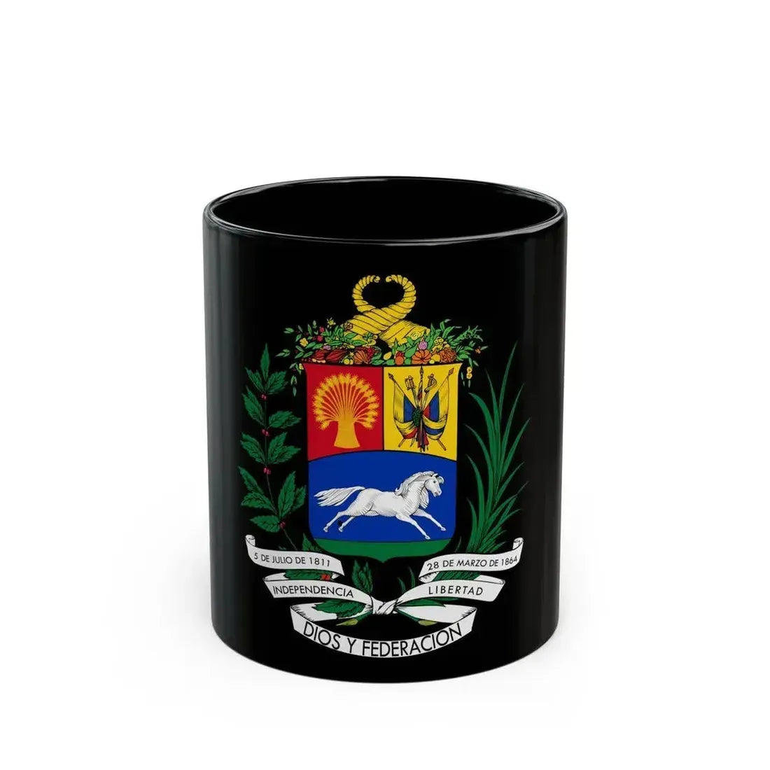 Coat of arms of Venezuela (1871) - Black Coffee Mug 11oz - Go Mug Yourself