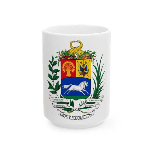 Coat of arms of Venezuela (1871) - White Coffee Mug 15oz - Go Mug Yourself