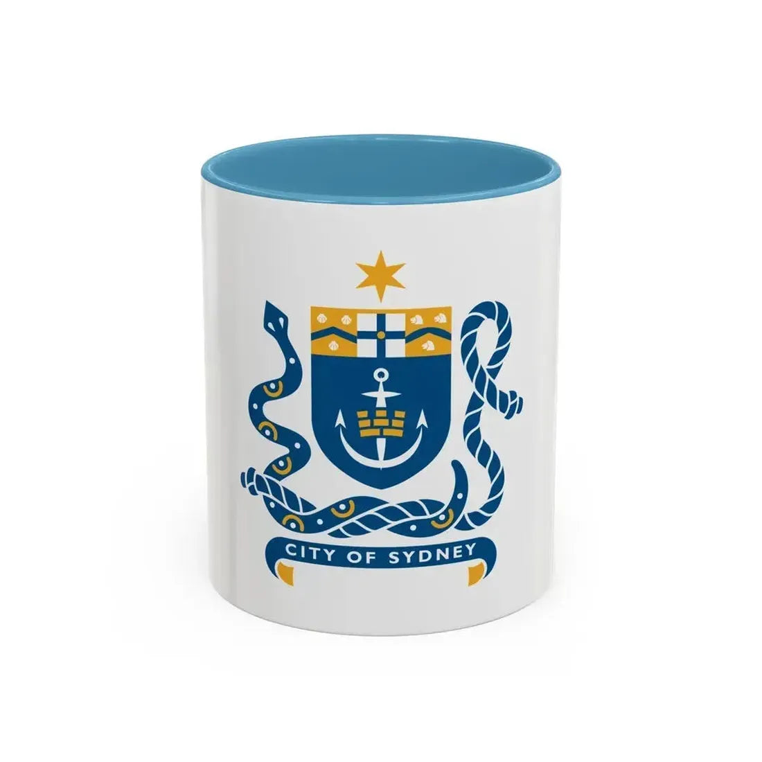 Coat of Arms Sydney Australia - Accent Coffee Mug 11oz Light Blue - Go Mug Yourself