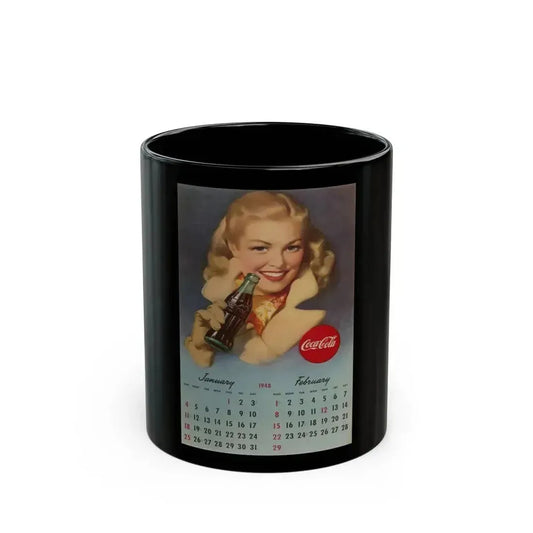 Coca Cola, calendar advertisement 1-2, 1948 - Black Coffee Mug 11oz - Go Mug Yourself
