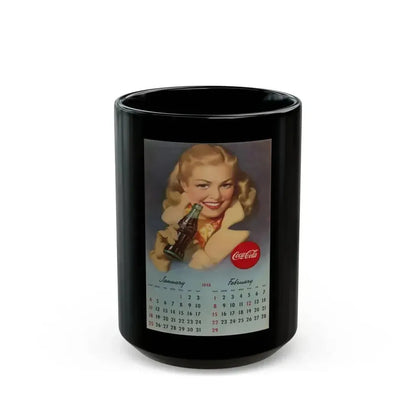 Coca Cola, calendar advertisement 1-2, 1948 - Black Coffee Mug 15oz - Go Mug Yourself