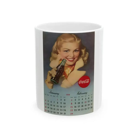 Coca Cola, calendar advertisement 1-2, 1948 - White Coffee Mug 11oz - Go Mug Yourself