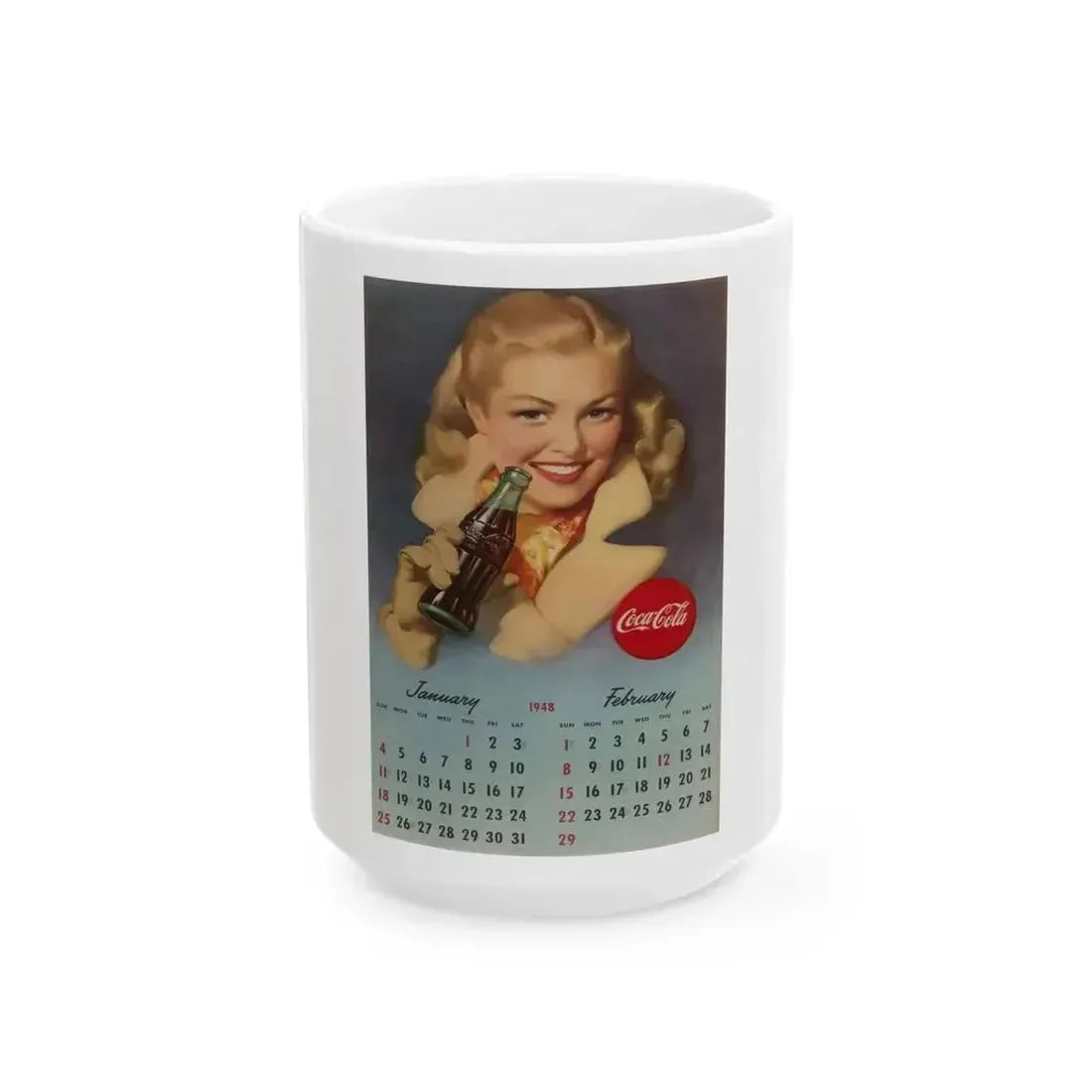 Coca Cola, calendar advertisement 1-2, 1948 - White Coffee Mug 15oz - Go Mug Yourself