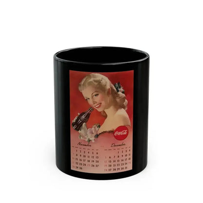 Coca Cola, calendar advertisement 11-12, 1948 - Black Coffee Mug 11oz - Go Mug Yourself
