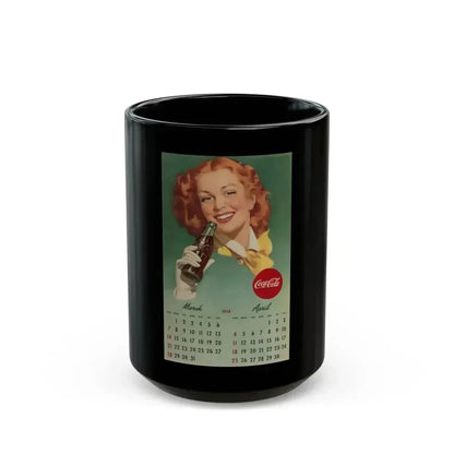 Coca Cola, calendar advertisement 3-4, 1948 - Black Coffee Mug 15oz - Go Mug Yourself