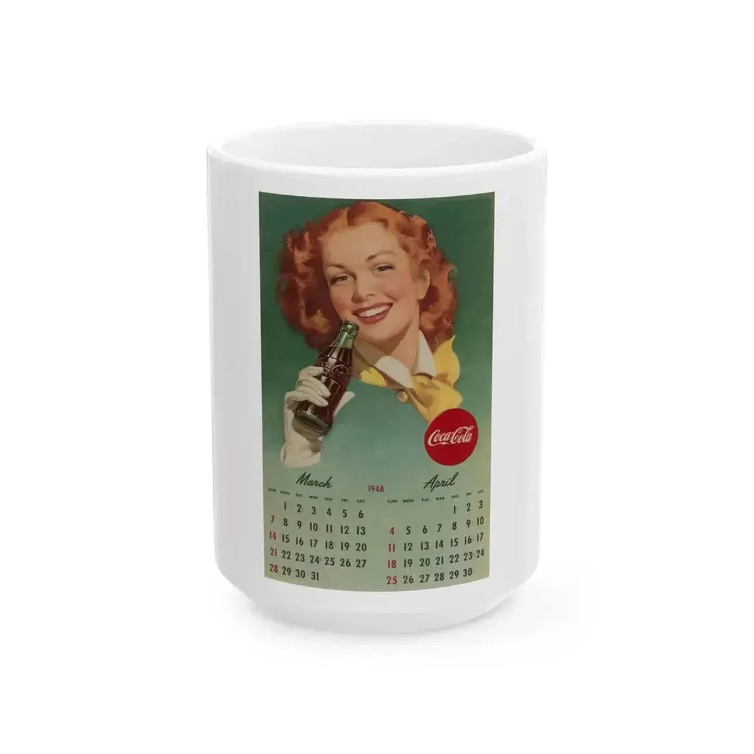 Coca Cola, calendar advertisement 3-4, 1948 - White Coffee Mug 15oz - Go Mug Yourself
