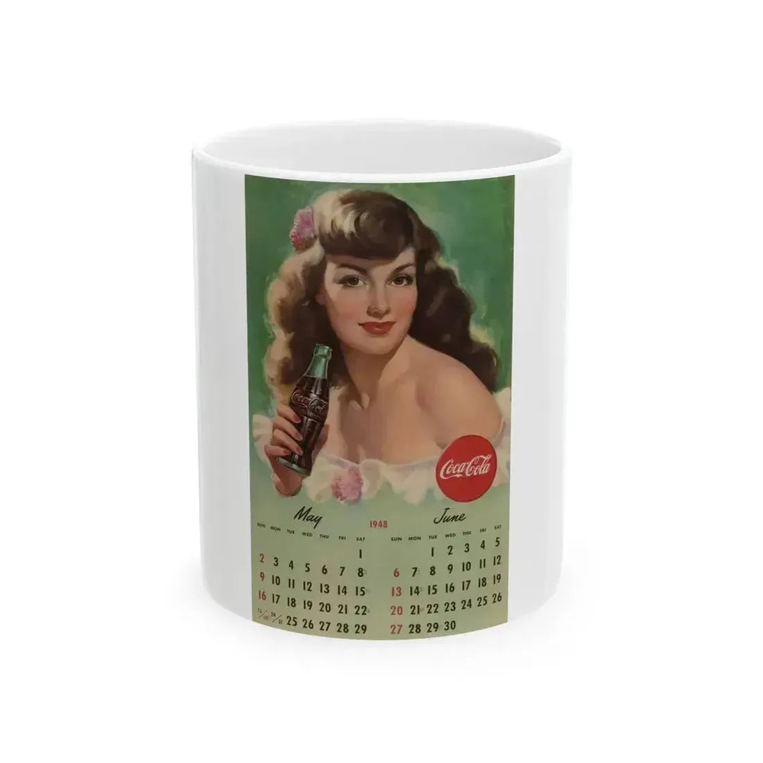 Coca Cola, calendar advertisement 5-6, 1948 - White Coffee Mug 11oz - Go Mug Yourself