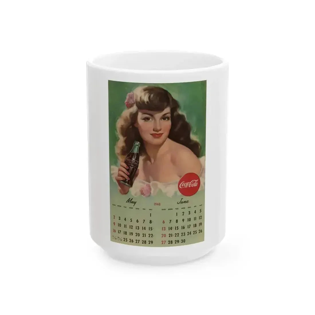 Coca Cola, calendar advertisement 5-6, 1948 - White Coffee Mug 15oz - Go Mug Yourself