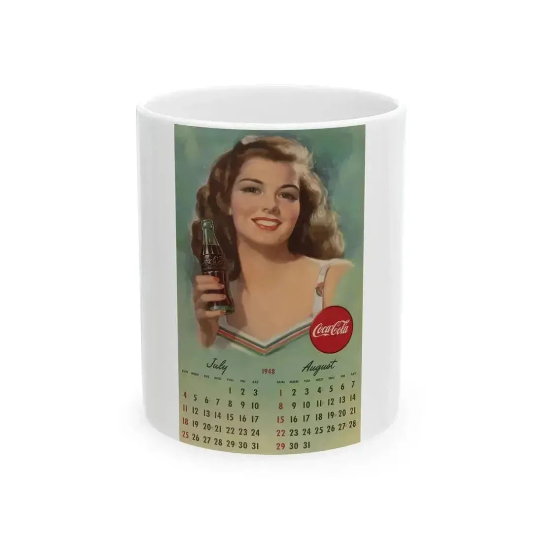 Coca Cola, calendar advertisement 7-8, 1948 - White Coffee Mug 11oz - Go Mug Yourself