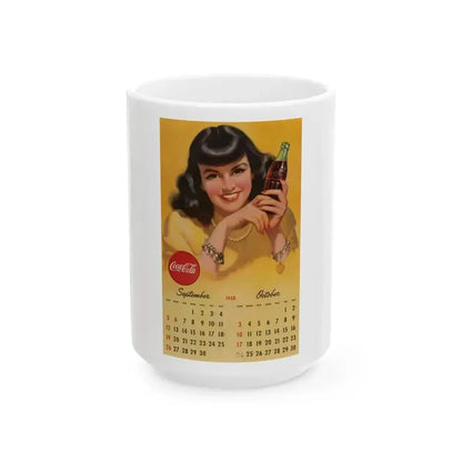 Coca Cola, calendar advertisement 9-10, 1948 - White Coffee Mug 15oz - Go Mug Yourself
