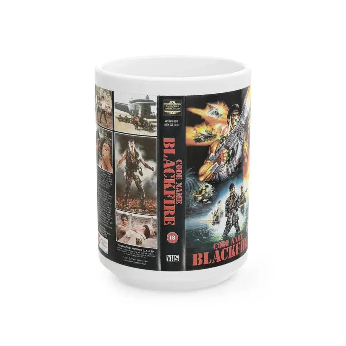 CODE NAME BLACKFIRE VERSION 2 (VHS COVER) - White Coffee Mug 15oz - Go Mug Yourself