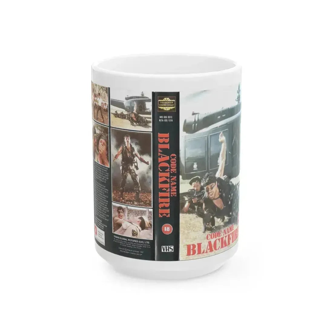 CODE NAME BLACKFIRE (VHS COVER) - White Coffee Mug 15oz - Go Mug Yourself