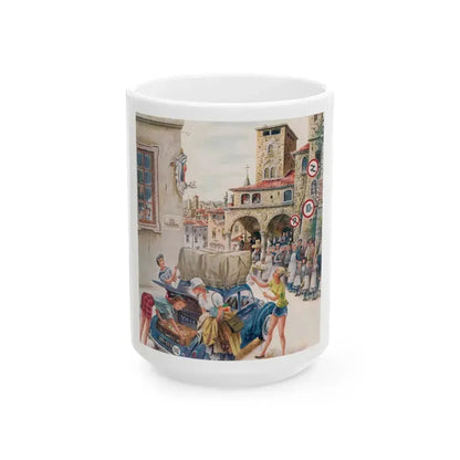 Coed Tourists in Italy, Saturday Evening Post, August 2, 1958 - White Coffee Mug 15oz - Go Mug Yourself