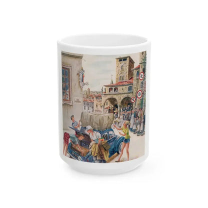 Coed Tourists in Italy, Saturday Evening Post, August 2, 1958 - White Coffee Mug 15oz - Go Mug Yourself