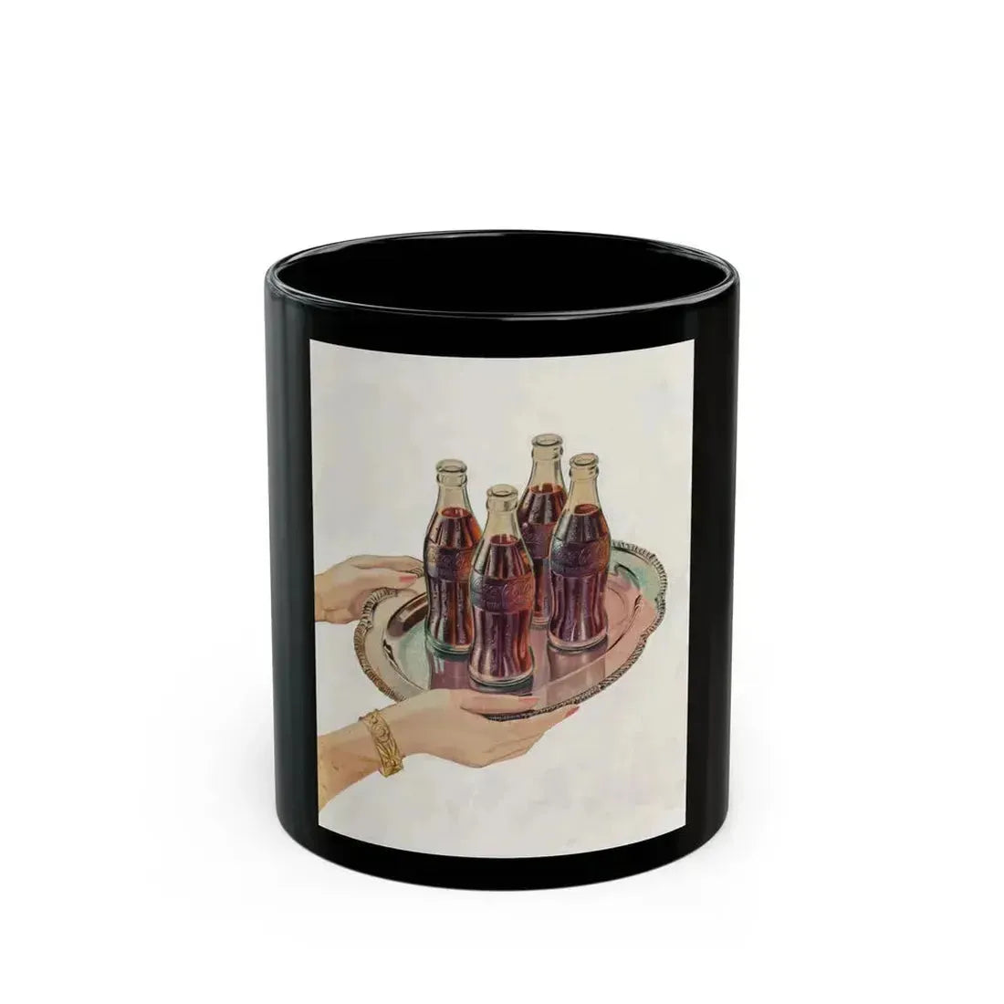 Cokes on a Tray, Coca-Cola advertisement, 1947 - Black Coffee Mug 11oz - Go Mug Yourself