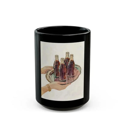 Cokes on a Tray, Coca-Cola advertisement, 1947 - Black Coffee Mug 15oz - Go Mug Yourself