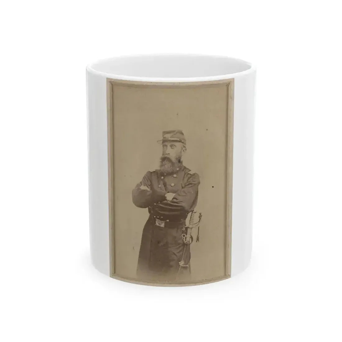 Colonel Francis L. Lee Of 4th Massachusetts Infantry Battalion And 44th Massachusetts Infantry Regiment In Uniform With Sword (U.S. Civil War) White Coffee Mug 11oz - Go Mug Yourself