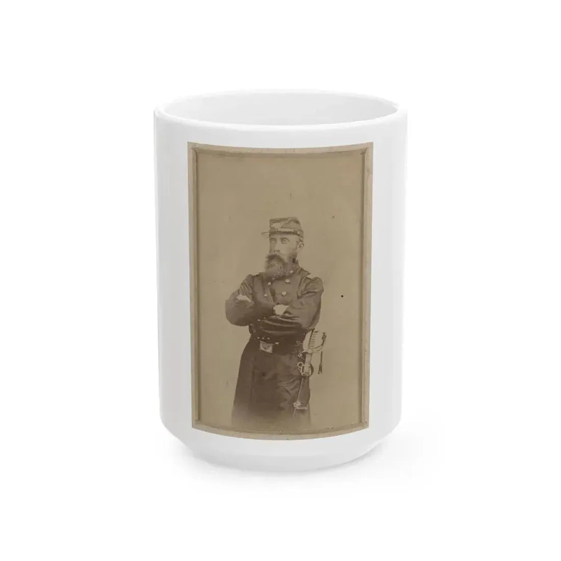 Colonel Francis L. Lee Of 4th Massachusetts Infantry Battalion And 44th Massachusetts Infantry Regiment In Uniform With Sword (U.S. Civil War) White Coffee Mug 15oz - Go Mug Yourself