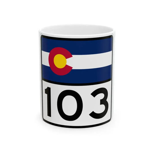 Colorado 103 (Colorado) (Road Sign) White Coffee Mug 11oz - Go Mug Yourself