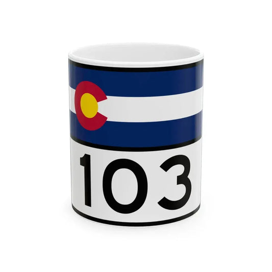 Colorado 103 wide (Colorado) (Road Sign) White Coffee Mug 11oz - Go Mug Yourself