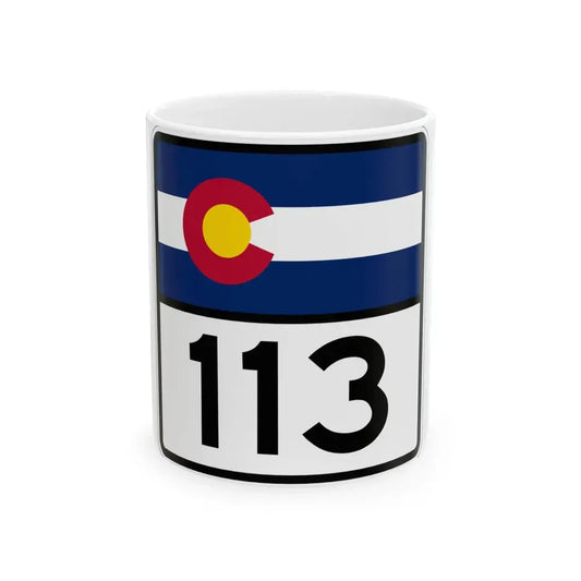 Colorado 113 (Colorado) (Road Sign) White Coffee Mug 11oz - Go Mug Yourself
