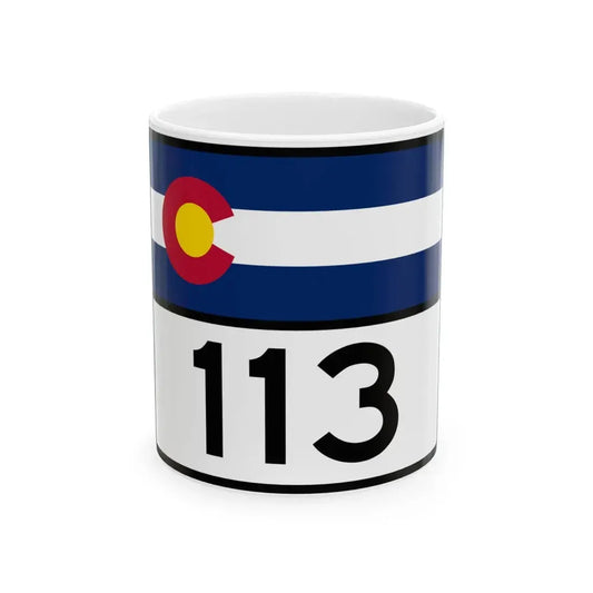 Colorado 113 wide (Colorado) (Road Sign) White Coffee Mug 11oz - Go Mug Yourself