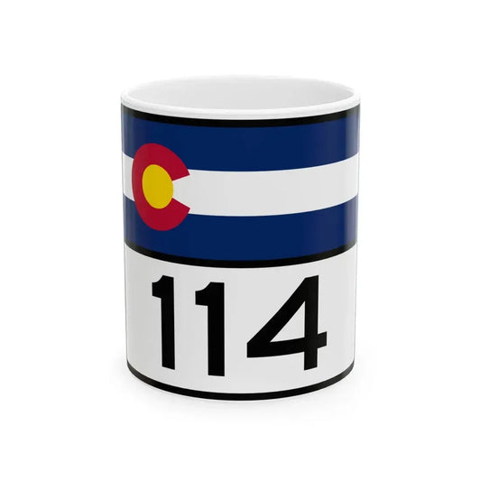 Colorado 114 wide (Colorado) (Road Sign) White Coffee Mug 11oz - Go Mug Yourself