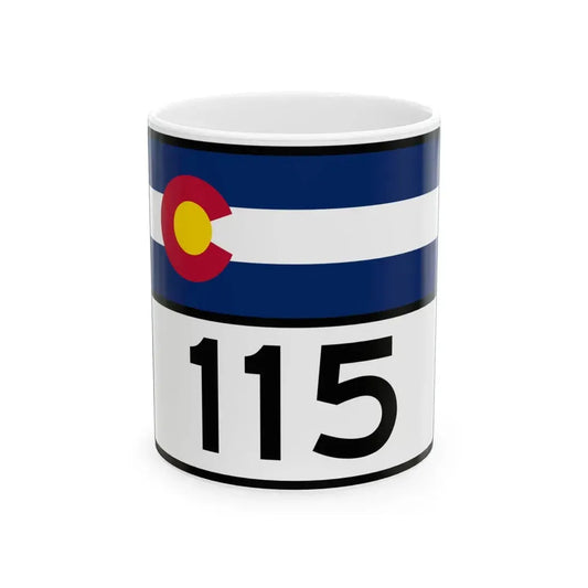 Colorado 115 wide (Colorado) (Road Sign) White Coffee Mug 11oz - Go Mug Yourself