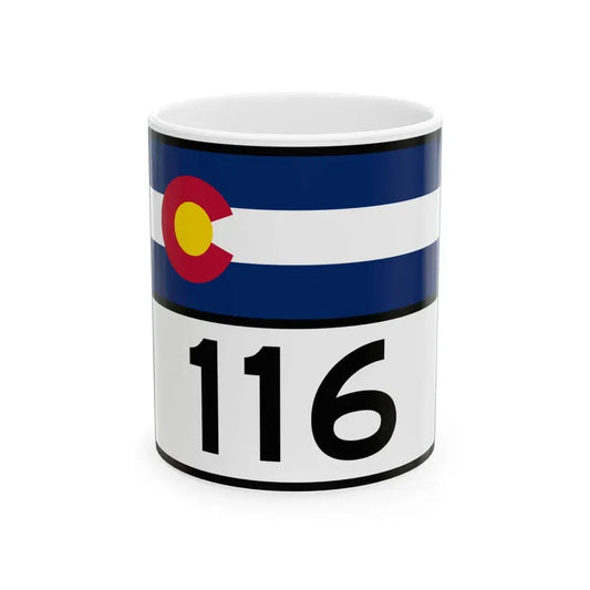 Colorado 116 wide (Colorado) (Road Sign) White Coffee Mug 11oz - Go Mug Yourself