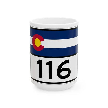 Colorado 116 wide (Colorado) (Road Sign) White Coffee Mug 15oz - Go Mug Yourself