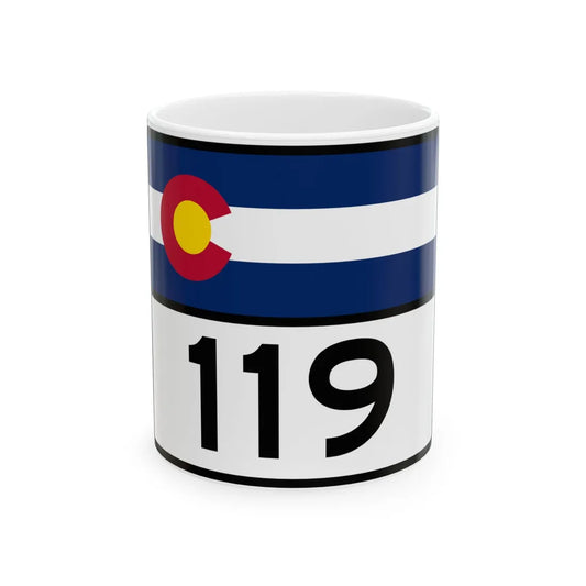 Colorado 119 wide (Colorado) (Road Sign) White Coffee Mug 11oz - Go Mug Yourself