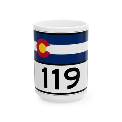 Colorado 119 wide (Colorado) (Road Sign) White Coffee Mug 15oz - Go Mug Yourself