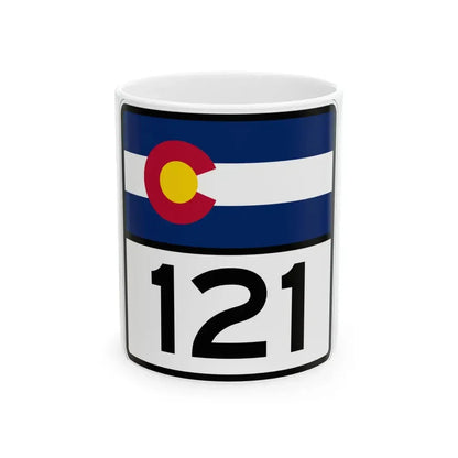 Colorado 121 (Colorado) (Road Sign) White Coffee Mug 11oz - Go Mug Yourself